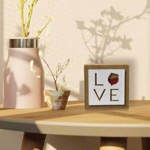 New LOVE Wood Block Box Sign 2-Dimensional Home Décor Red Wine
